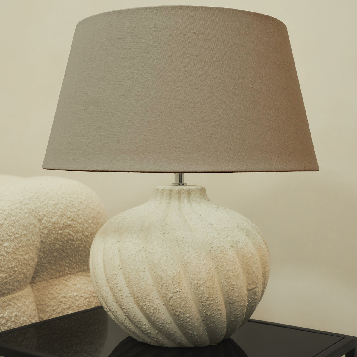Textured ceramic based table lamp beige shade