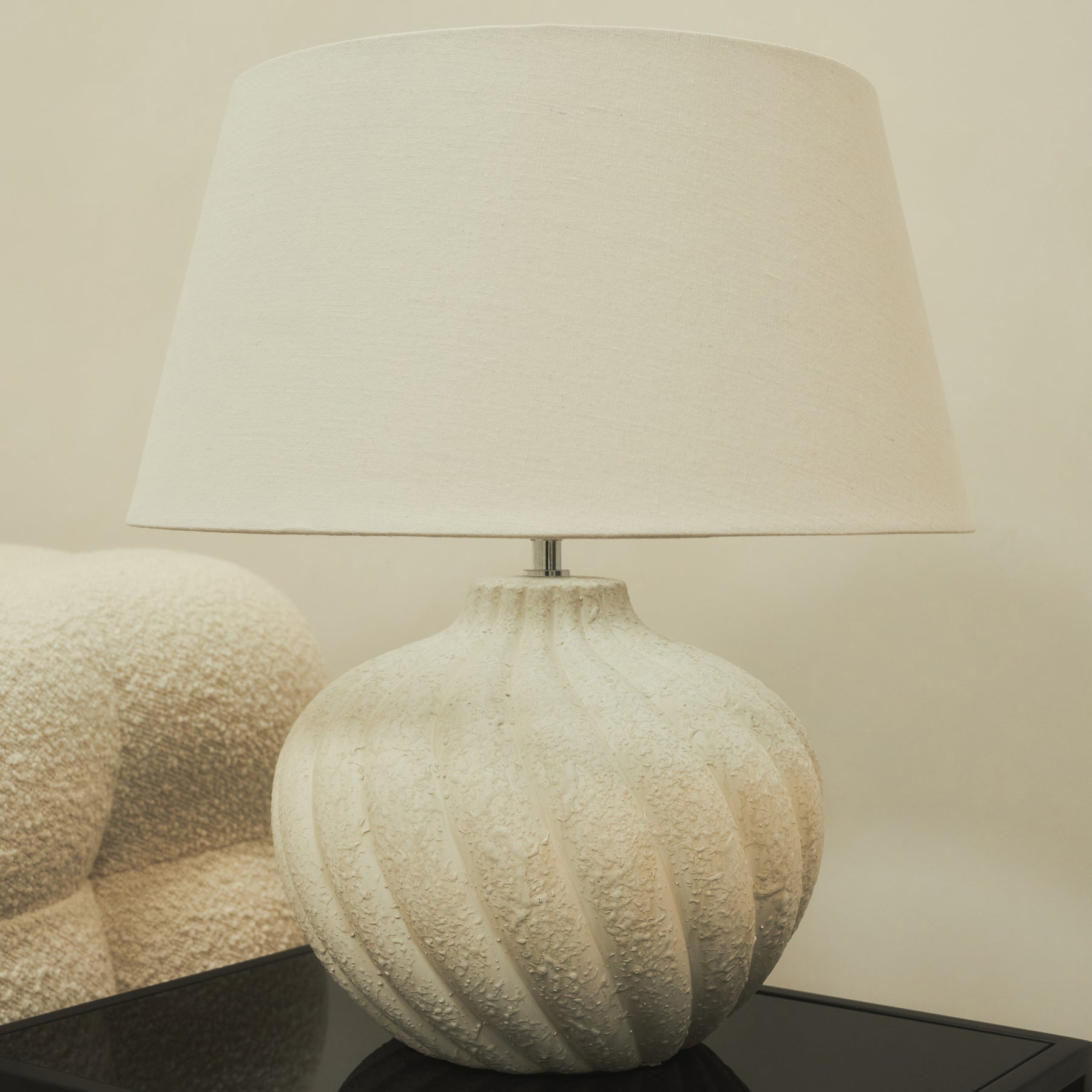 Textured ceramic based table lamp natural shade on brooklyn table
