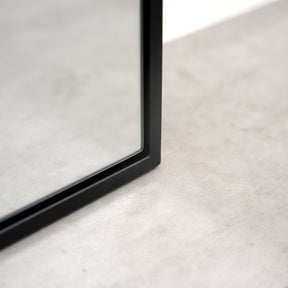 Black Wide Arched Metal Overmantle Mirror detail shot of corner