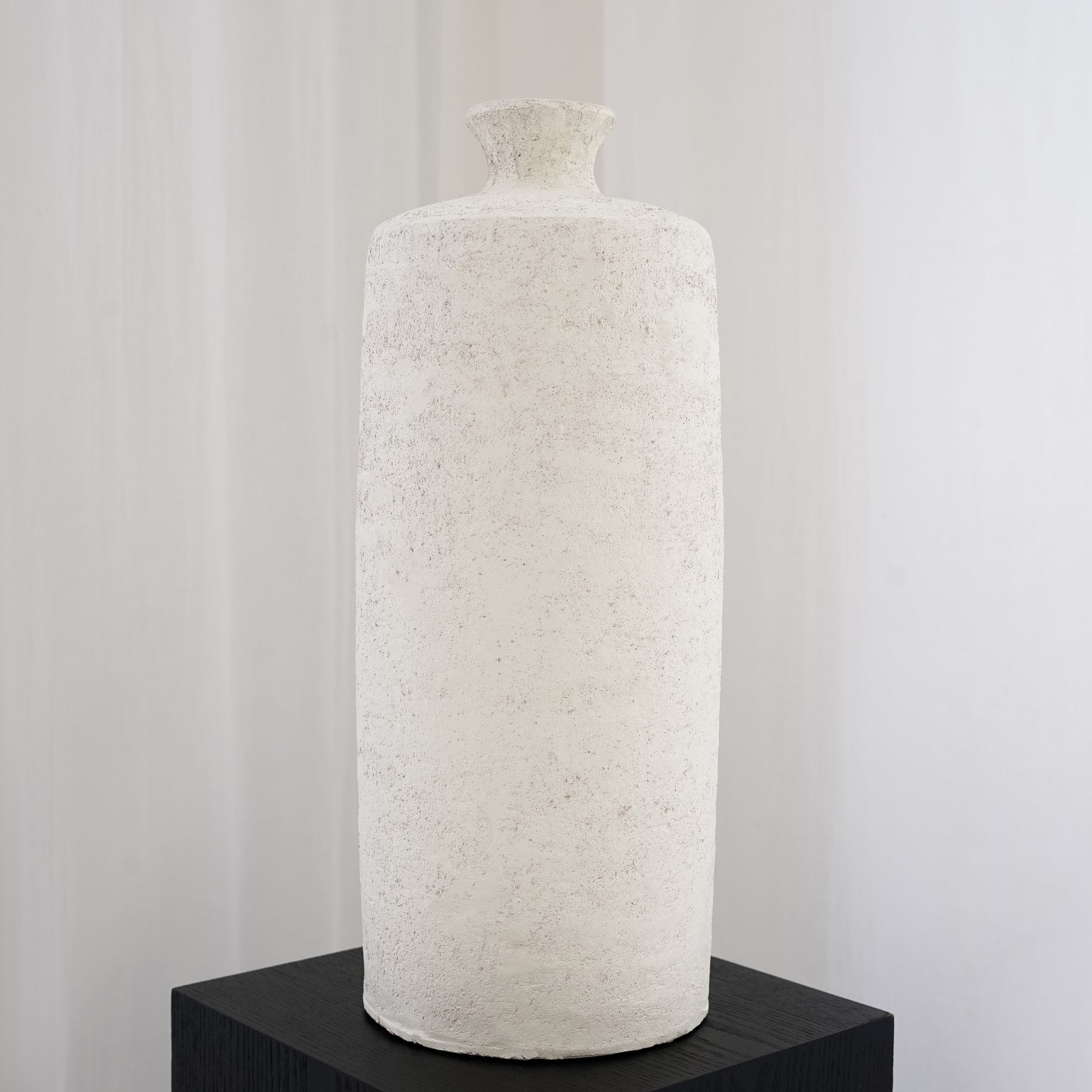White Textured Terracotta Large Vase on plinth