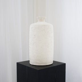 White Textured Terracotta Small Vase on plinth