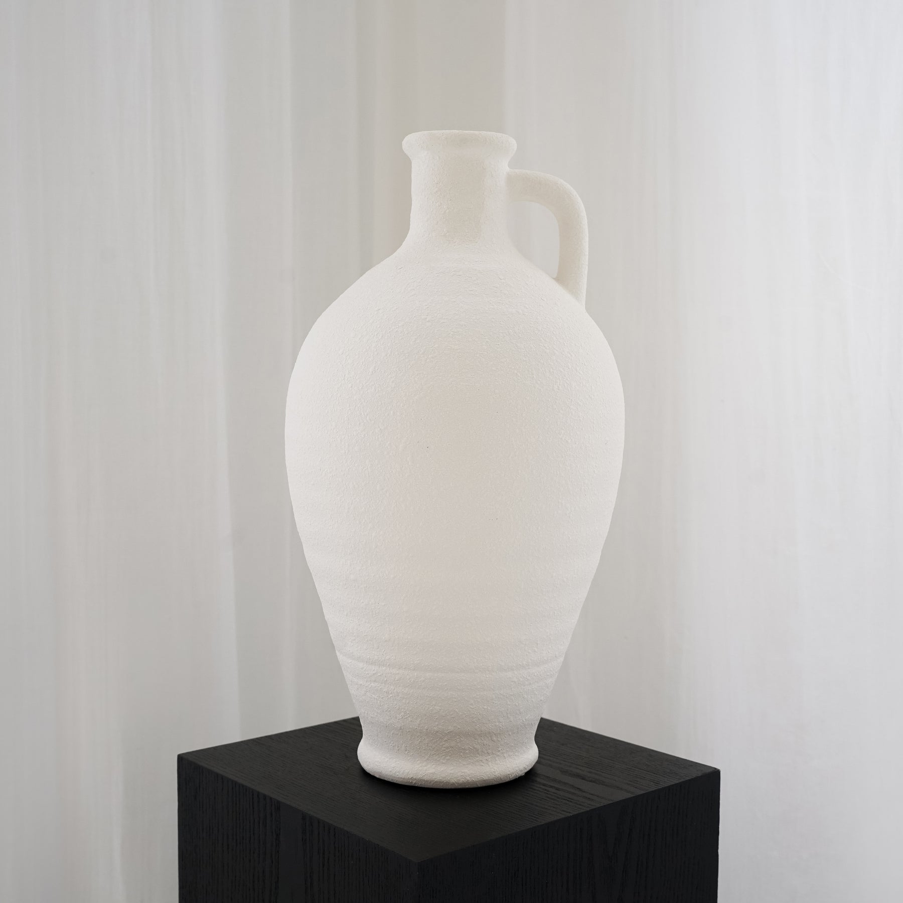 White Textured Ceramic Large Vase on plinth - empty