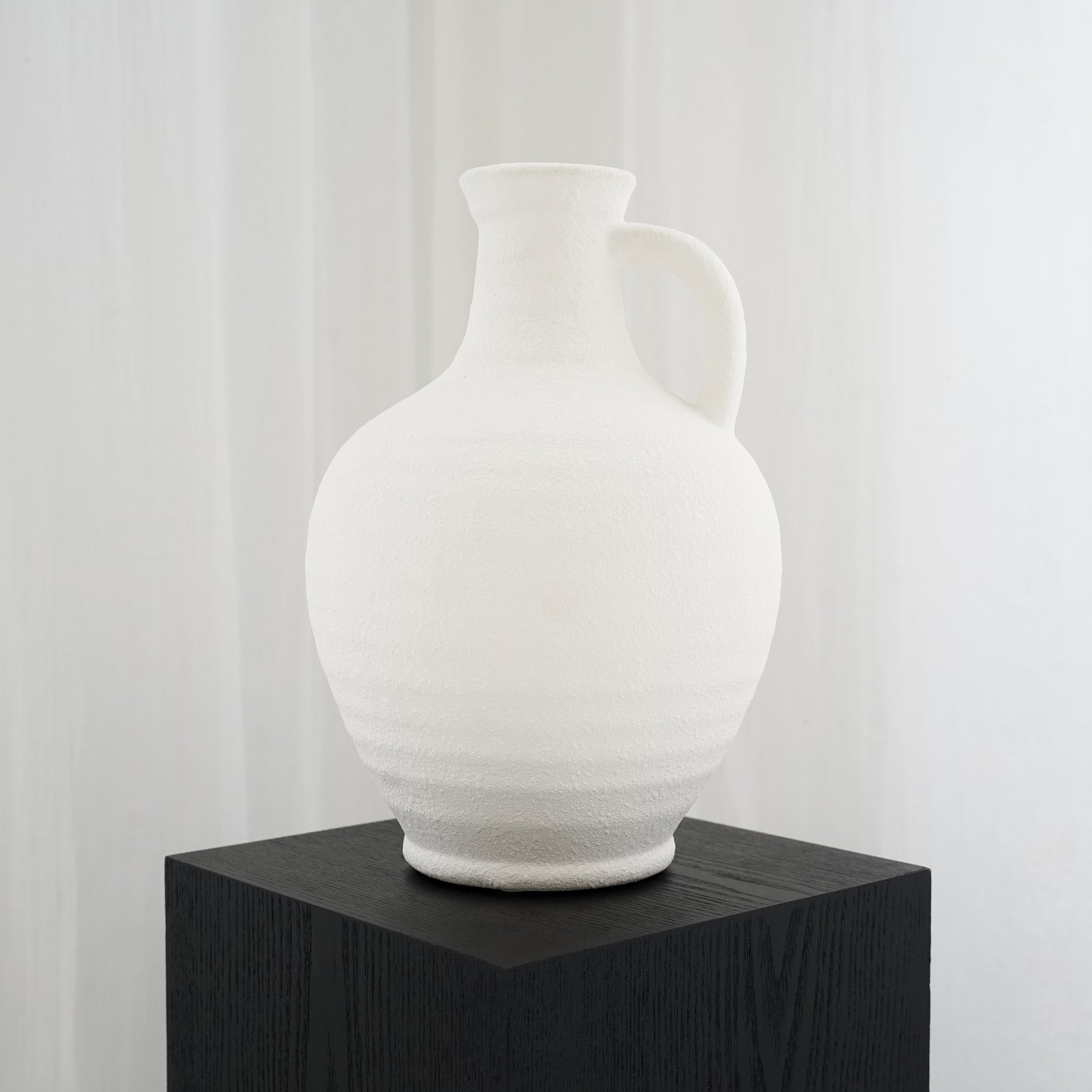 White Textured Ceramic Small Vase on plinth