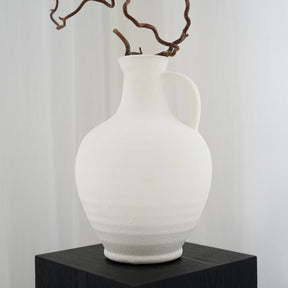 Alternate shot of White Textured Ceramic Small Vase on plinth