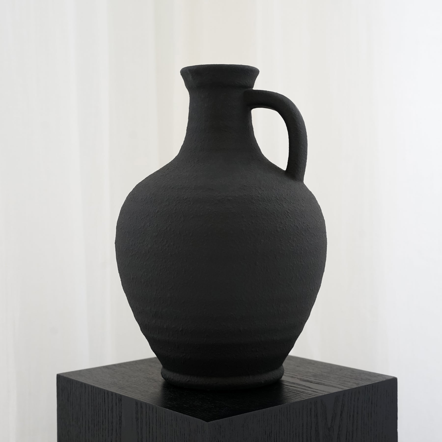 Black Textured Ceramic Small Vase on plinth