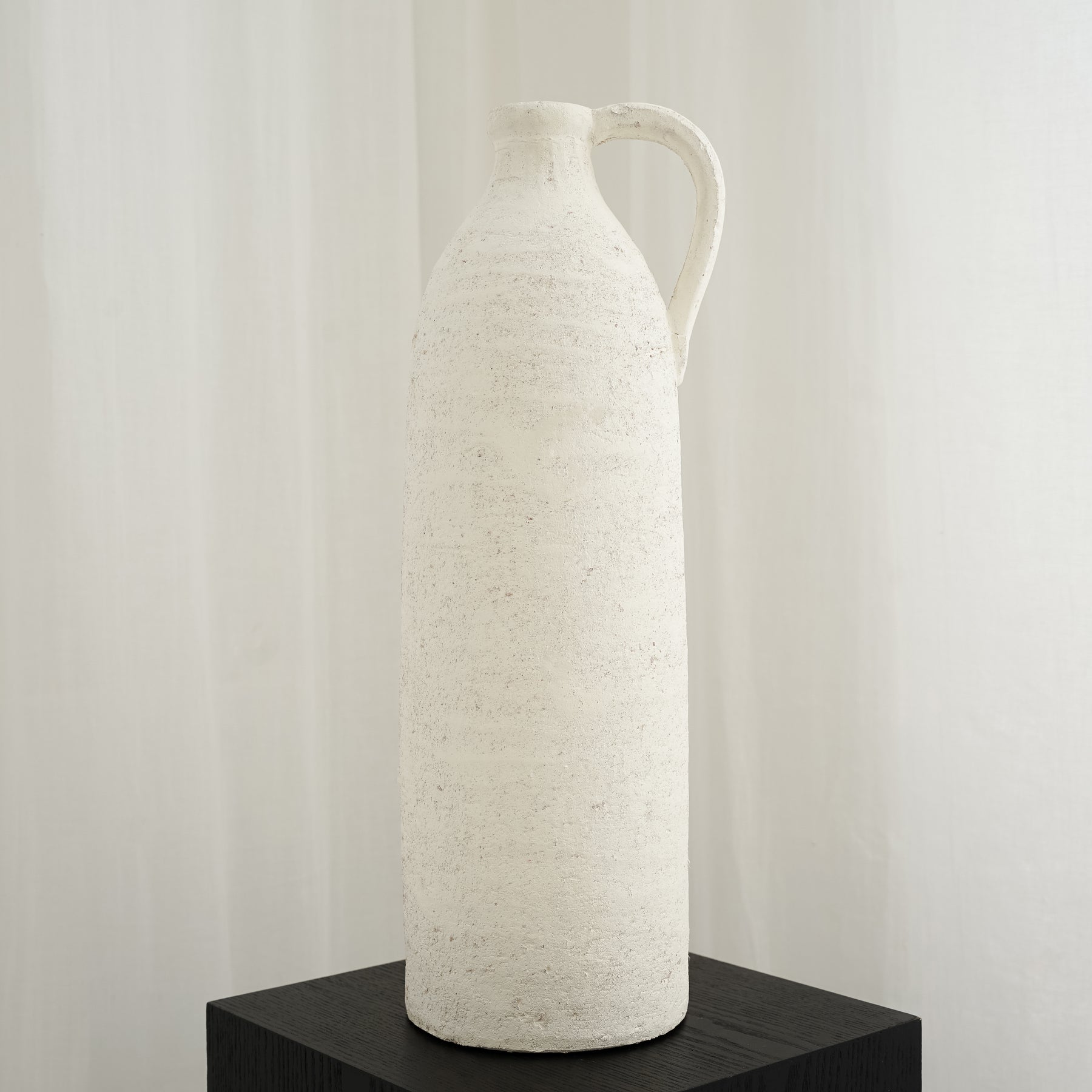 White Textured Terracotta Small Vase on pedestal