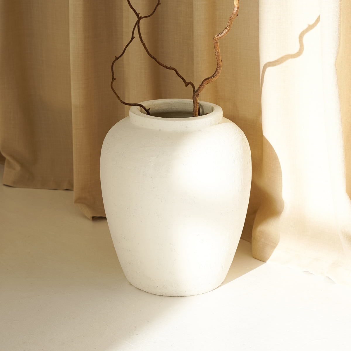 White Textured Terracotta Large Vase with plant