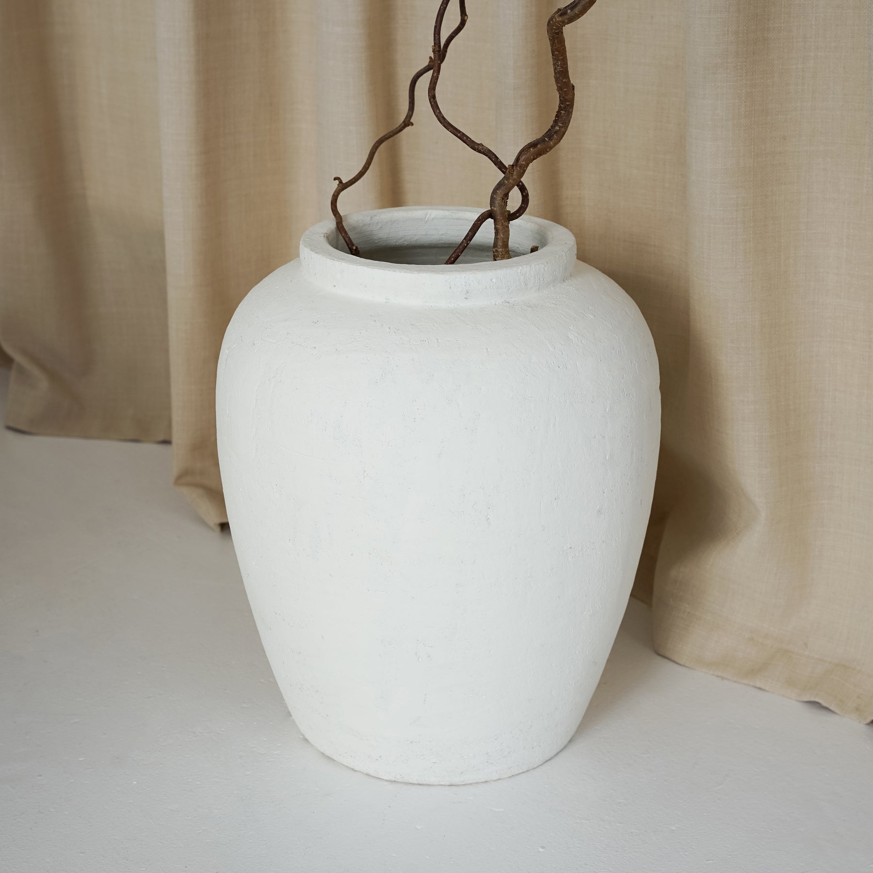alternate angle of White Textured Terracotta Large Vase with plant