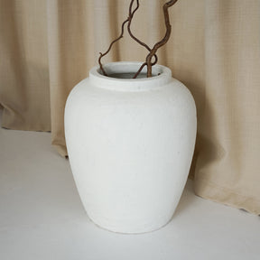 alternate angle of White Textured Terracotta Large Vase with plant