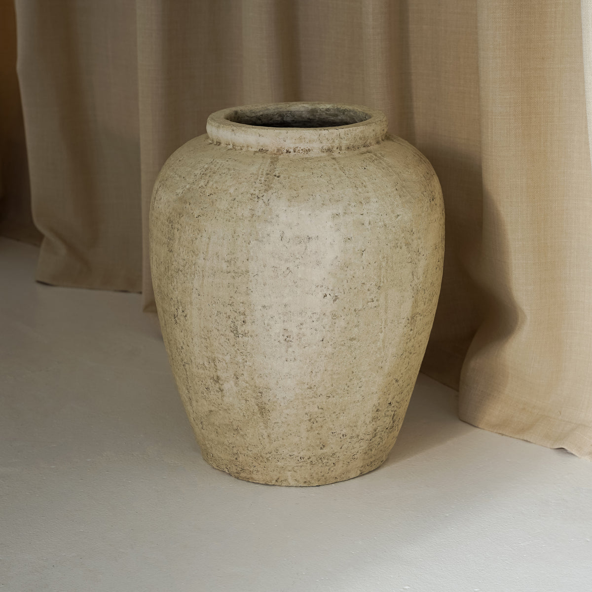 Empty Beige Textured Terracotta Large Vase