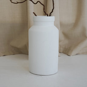 White textured ceramic small vase with fabric