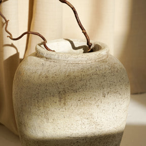 detail shot of Beige Textured Terracotta Small Vase top