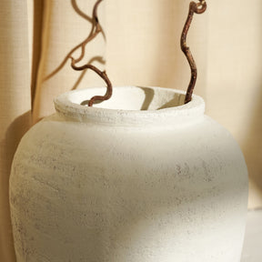detail shot of White Textured Terracotta Small Vase top