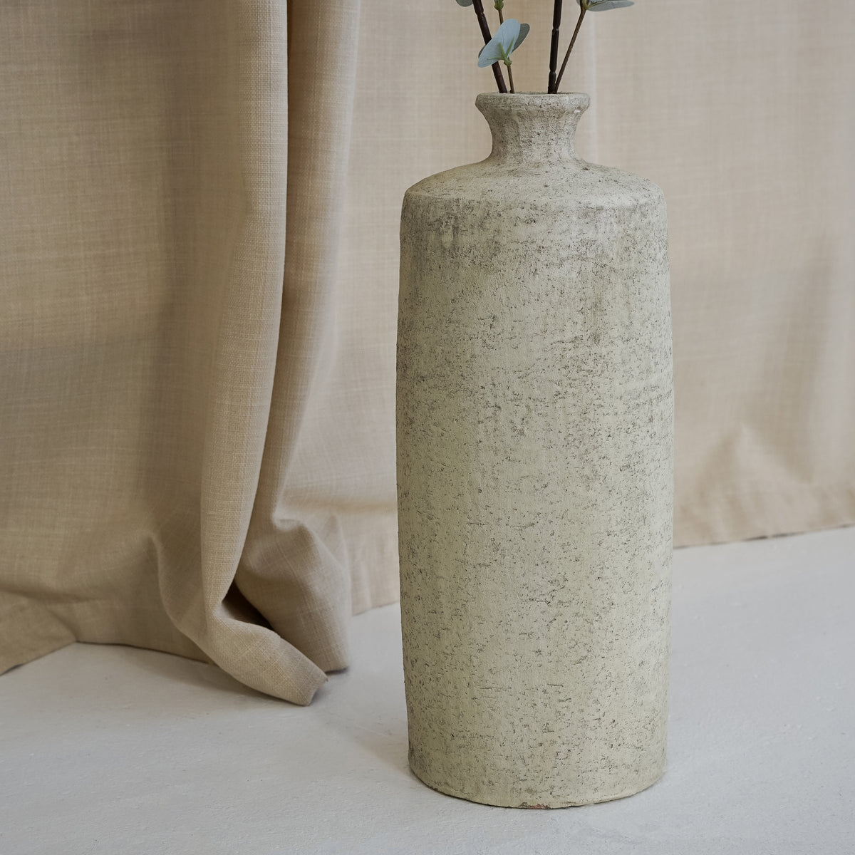 Beige Textured Terracotta Large Vase with fabric background