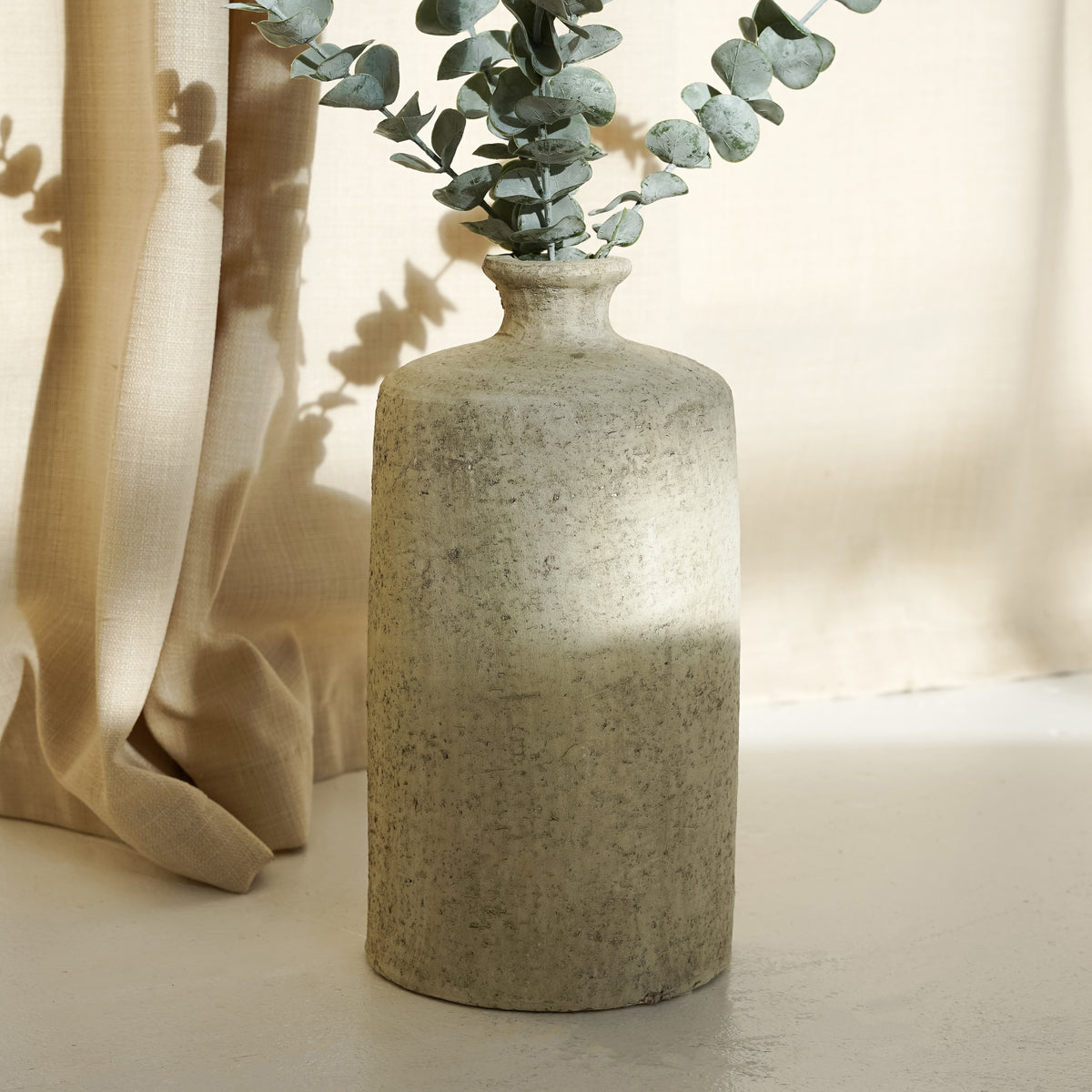 Beige Textured Terracotta Small Vase with plant