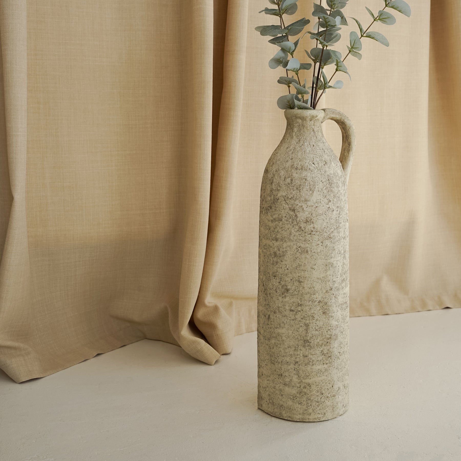 Beige Textured Terracotta Large Vase with plants