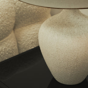 Textured Ceramic Based Table Lamp Beige Shade detail shot of ceramic texture