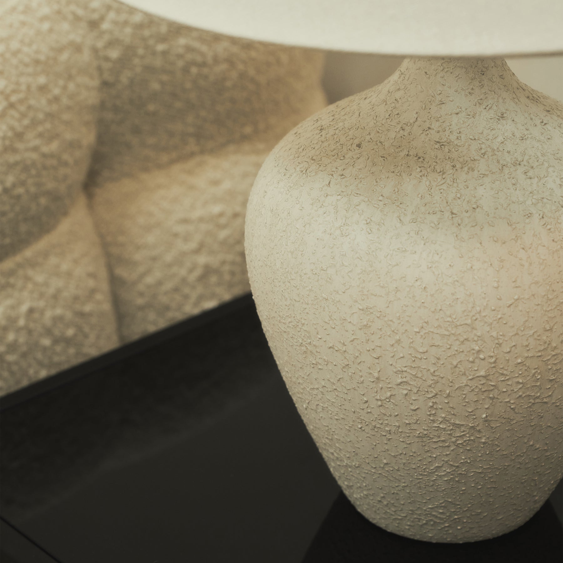 Textured Ceramic Based Table Lamp Natural Shade detail shot of texture
