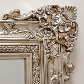 Champagne Ornate Floor Mirror detail shot of intricate top corner