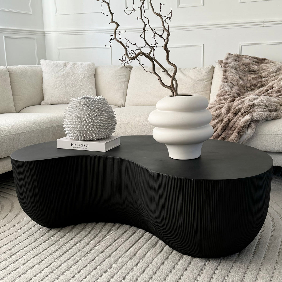 Minimal Onyx Shaped Coffee Table Large adorned with ceramics and organic shapes