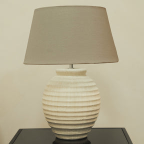 Textured Ceramic Based Table Lamp Beige Shade on brookyln table