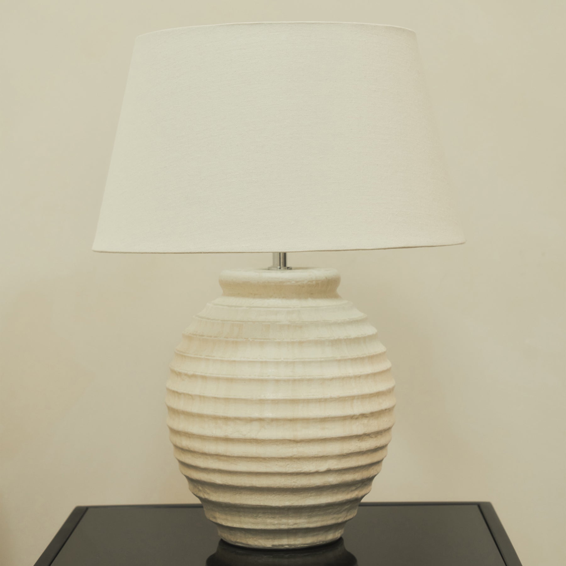 Textured Ceramic Based Table Lamp Natural Shade in lounge