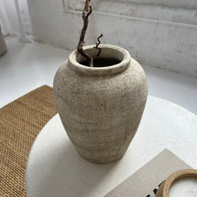 top-down view of Beige Textured Terracotta Small Vase