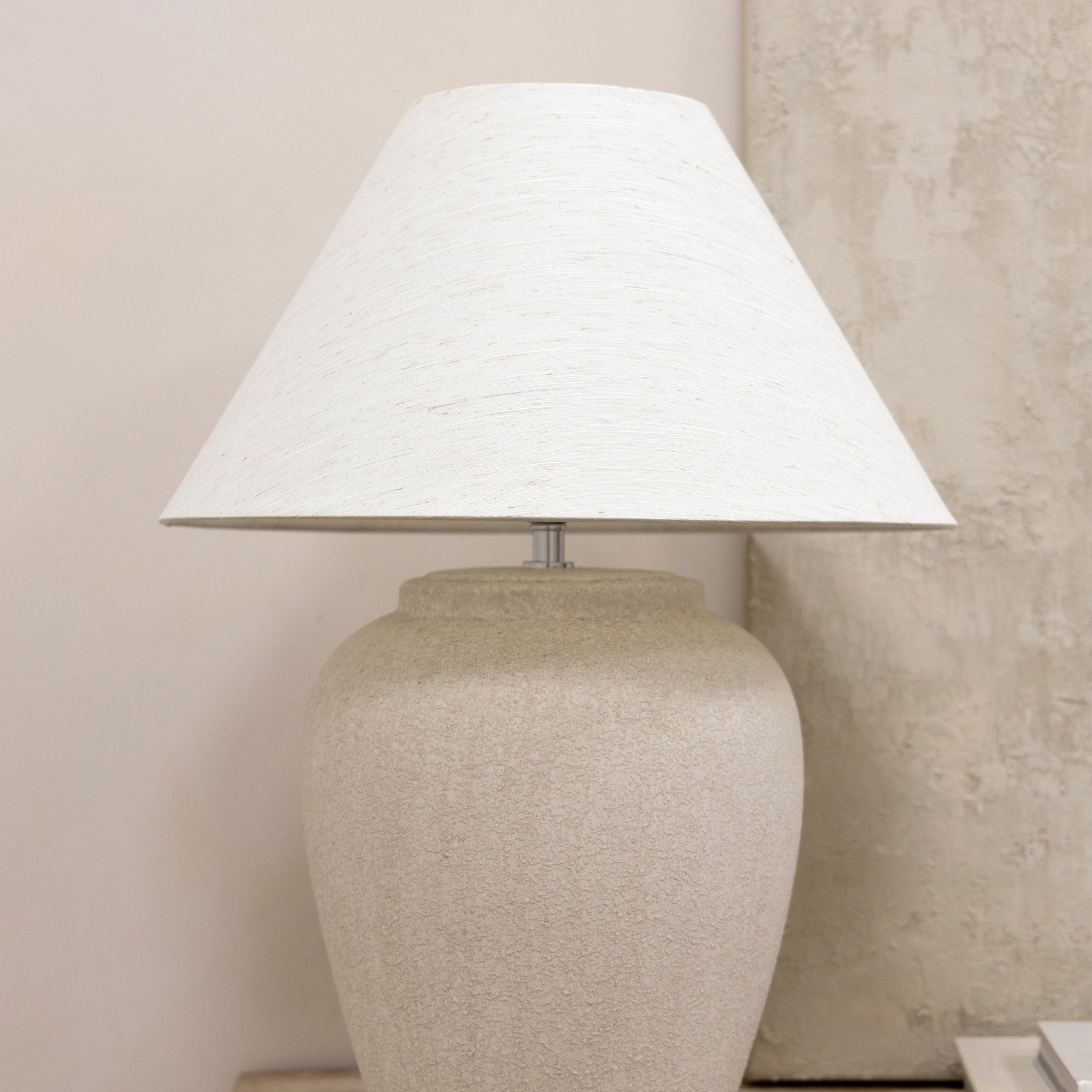 Detail shot of Stone Ceramic Coolie Shade Table Lamp - off