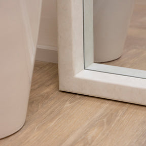 Detail shot of Full Length Extra Large Rectangular Concrete Mirror bottom corner