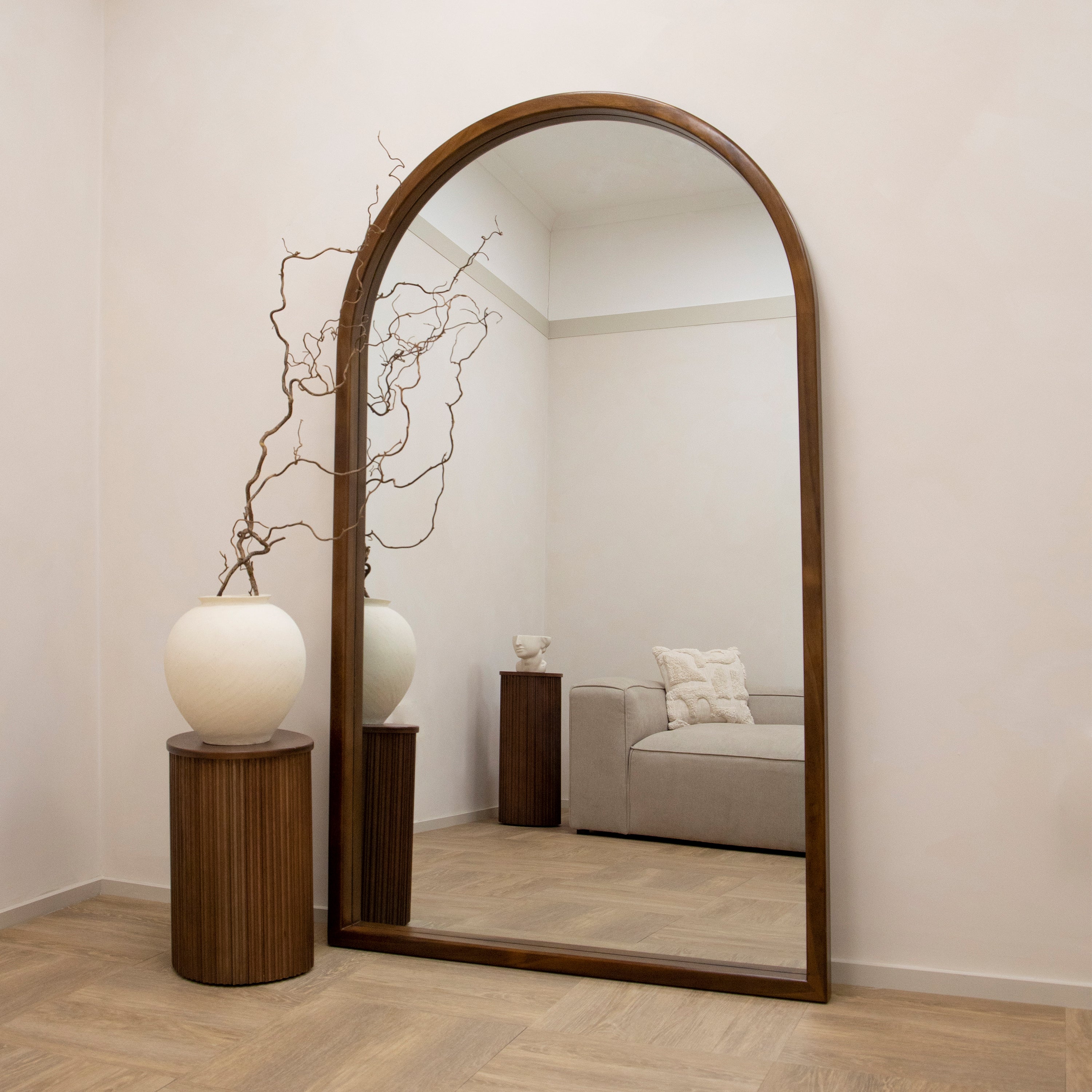 Tamara - Full Length Extra Large Arched Walnut Mirror 76" x 44" (190cm x 110cm)