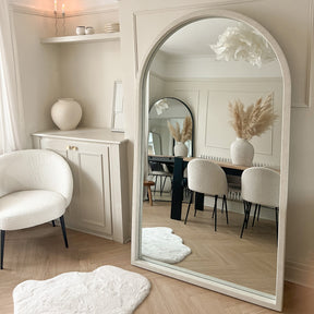Full Length Extra Large Arched Concrete Mirror in dining room