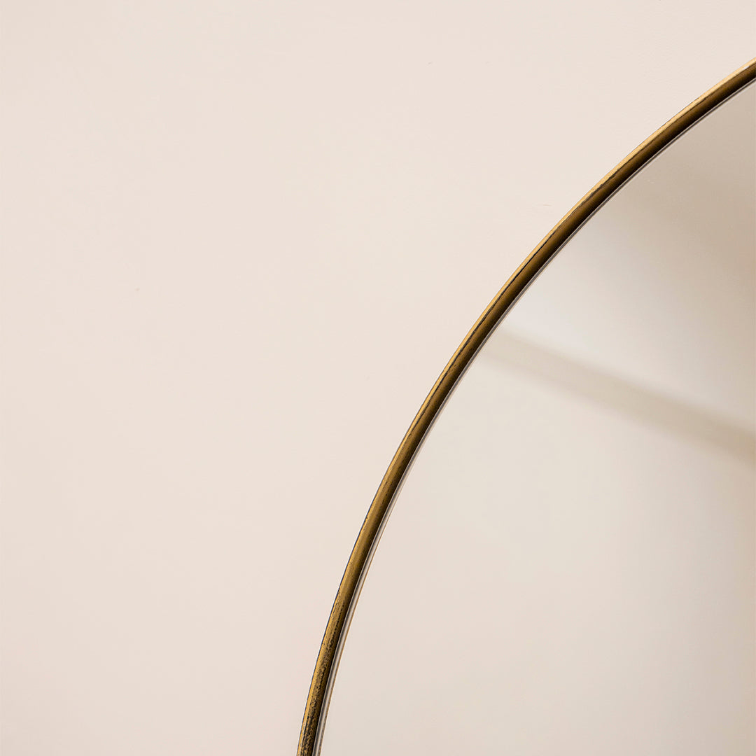Detail shot of Full Length Gold Arched Large Metal Mirror curved frame