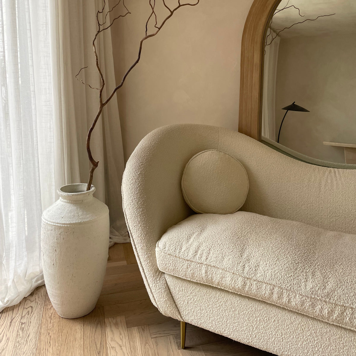 White Textured Terracotta Large Vase beside sofa