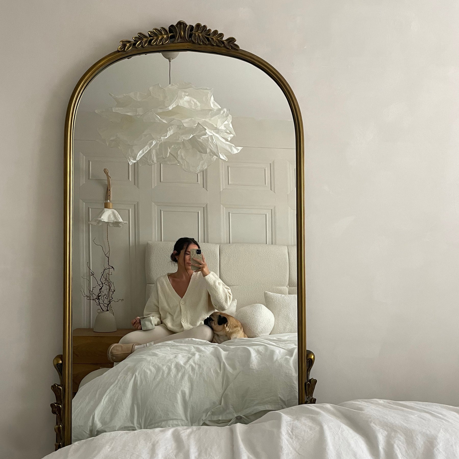 Full Length Gold Arched Ornate Metal Mirror as bedroom lean to