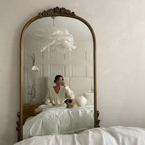 Full Length Gold Arched Ornate Metal Mirror as bedroom lean to