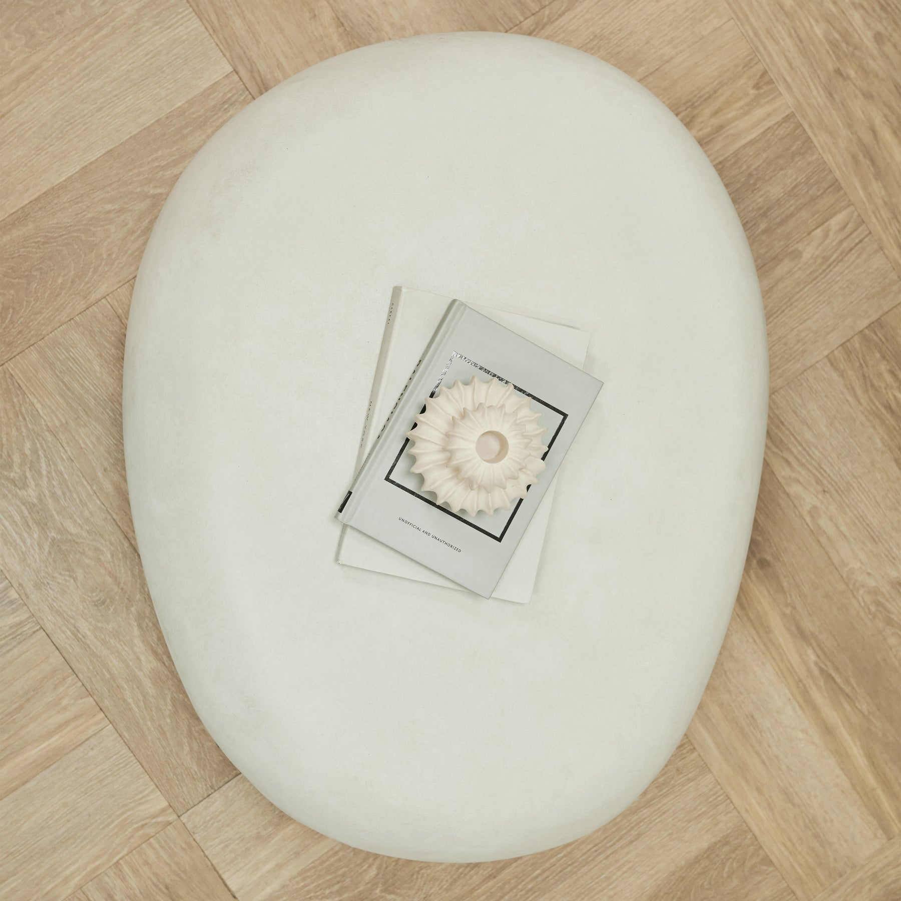 Top-down view of Minimal Concrete Pebble Coffee Table Large