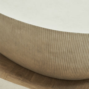Minimal Concrete Shaped Coffee Table Large detail shot of ribbed pattern