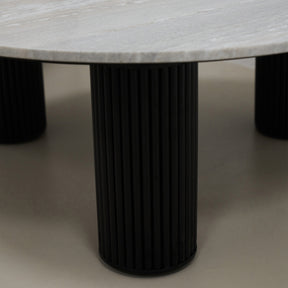 Travertine round large coffee table closeup
