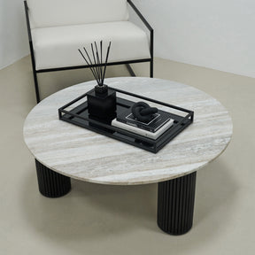 Travertine round large coffee table with Brookyln tray