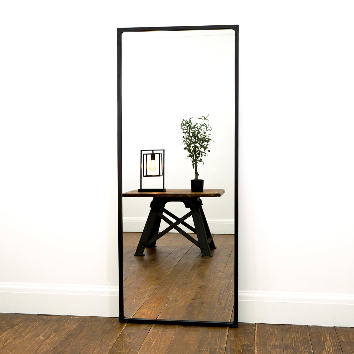 Black industrial full length metal mirror