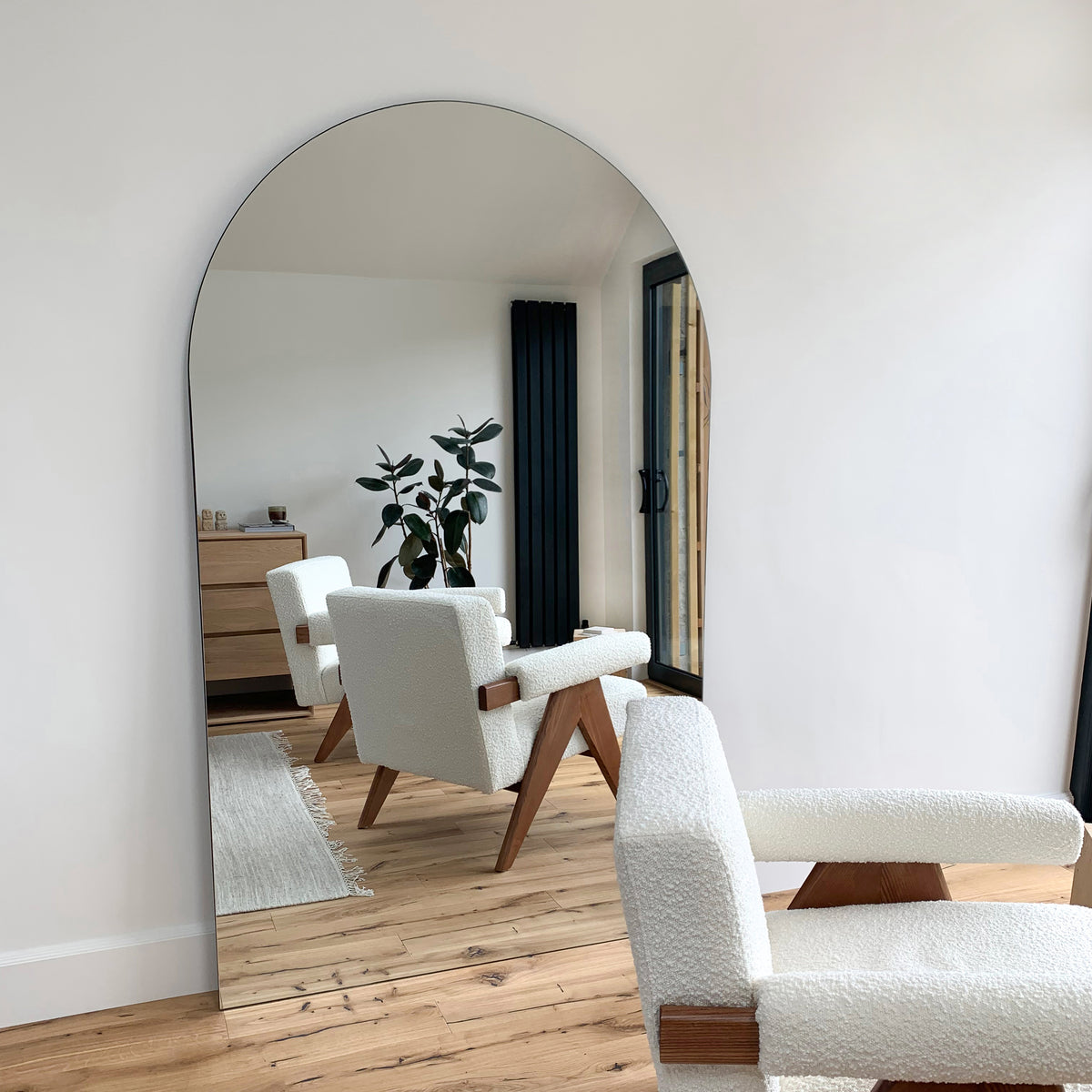 Extra large frameless arched full length mirror