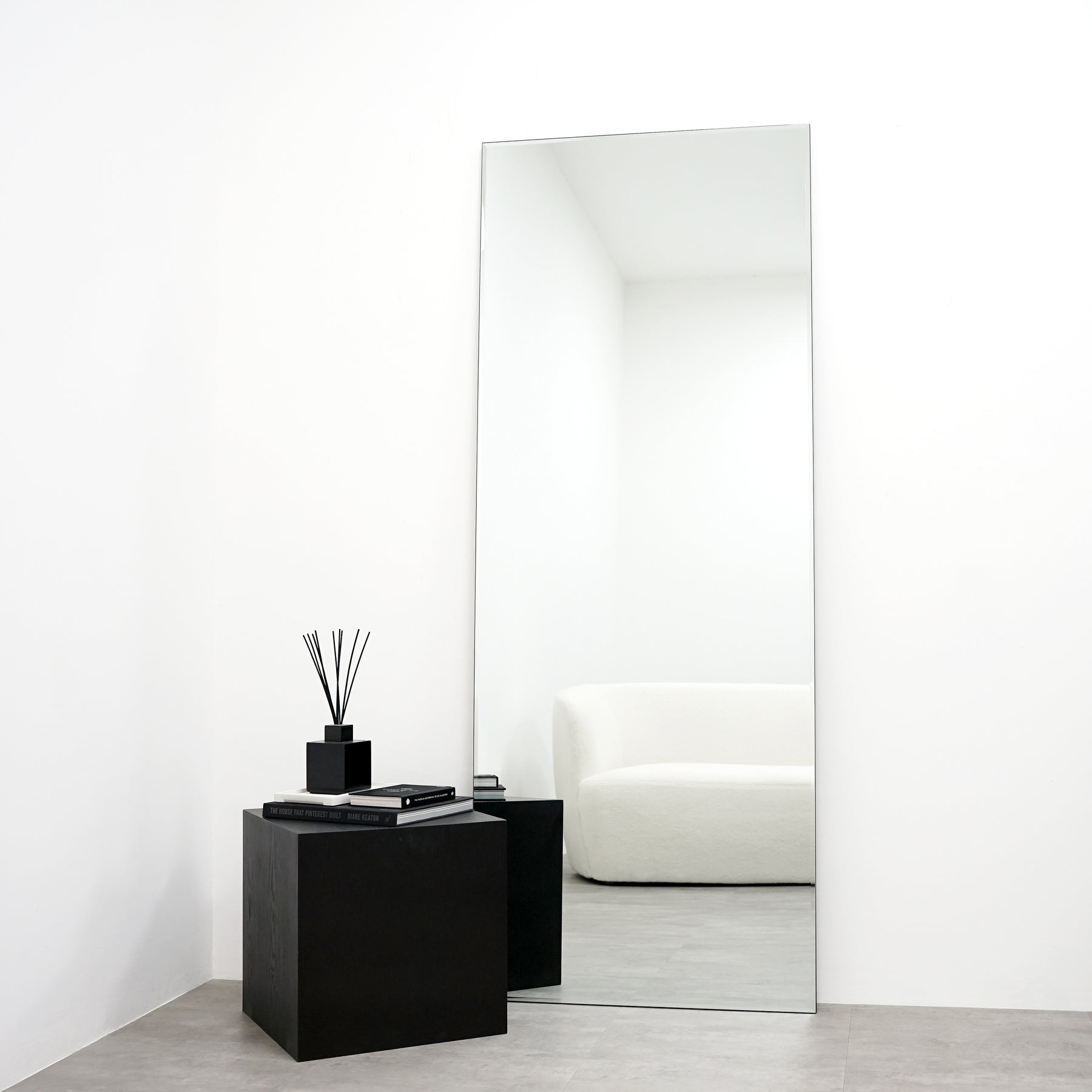 Large Frameless Full Length Rectangular Mirror in lounge