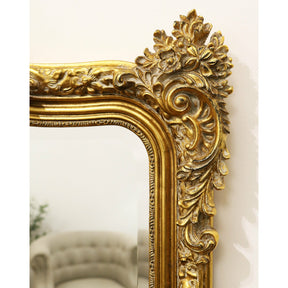 Gold Arched Ornate Full Length Mirror detail shot of intricate corner design