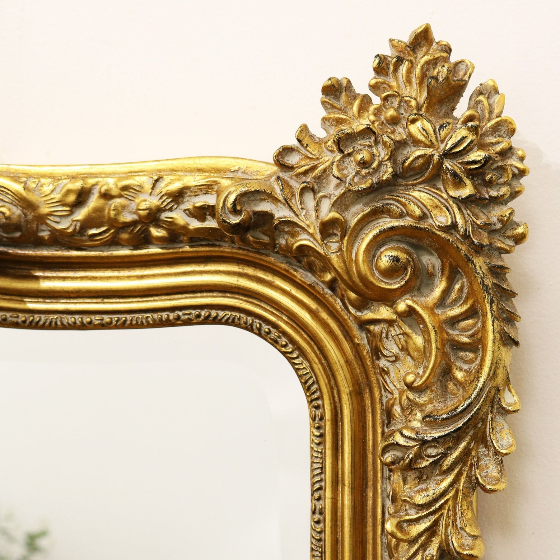 Gold Arched Ornate Overmantle Wall Mirror alternate detail shot of corner