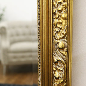 Gold Arched Ornate Overmantle Wall Mirror detail shot of side