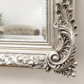 Silver Arched Ornate Overmantle Wall Mirror alternate detail shot of corner
