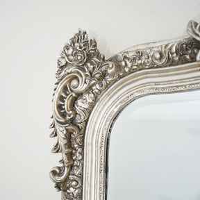 Silver Arched Ornate Full Length Mirror detail shot of corner