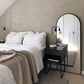 Champagne Full Length Arched Metal Mirror in bedroom