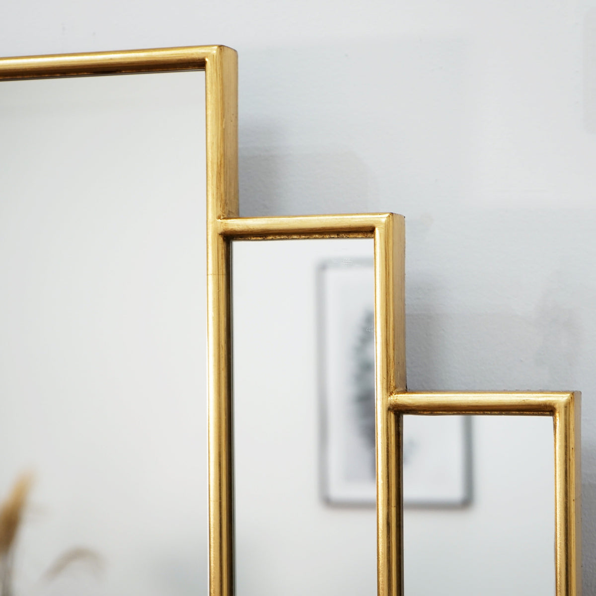 Gold Art Deco Rectangular Wall Mirror detail shot of rectangle design