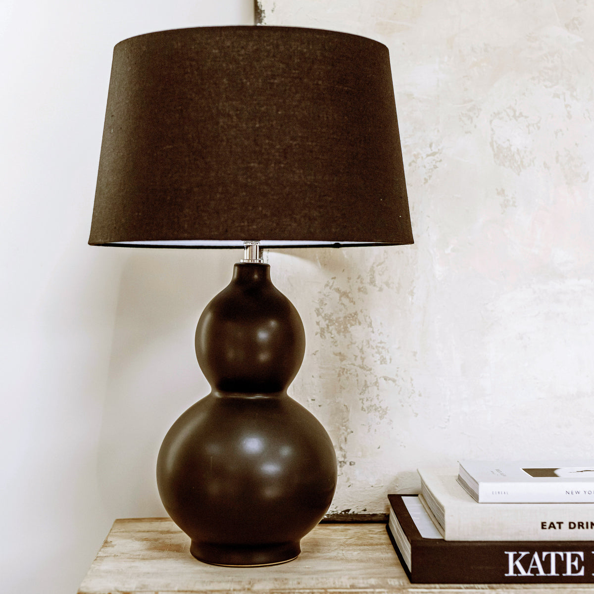 Black Ceramic Table Lamp on console table